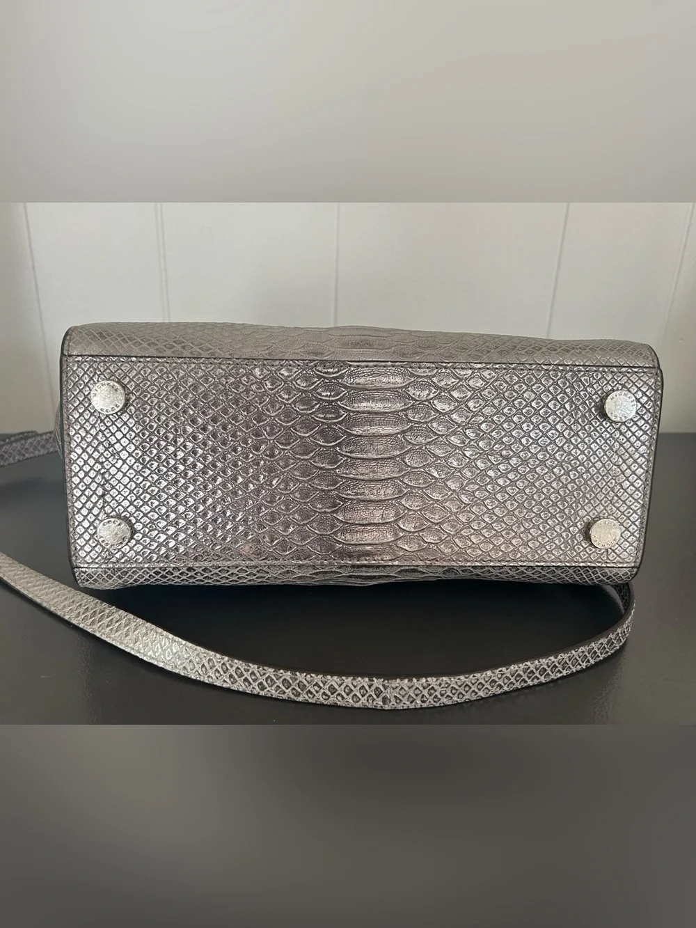 Michael Kors Metallic Silver Snake Print Satchel Crossbody Shoulder Bag
